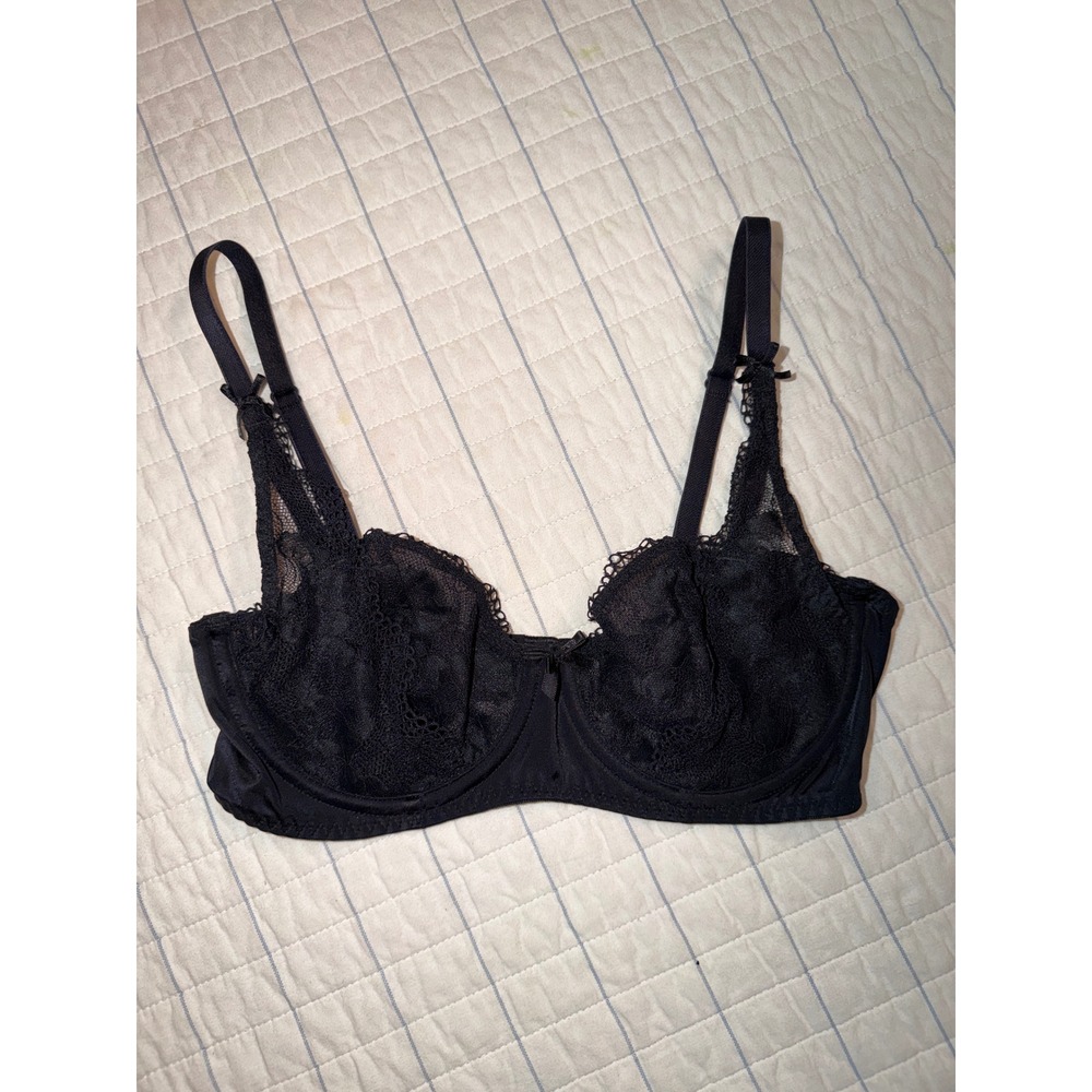 Lily of France Black Lace Underwire Bra Unlined‎ 34B 2177192 Floral Scalloped
